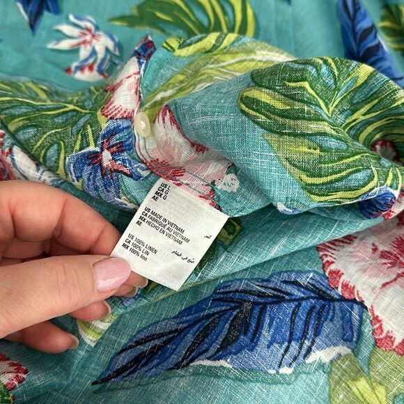Club Room Luxury Short-Sleeve Tropical 100% Linen Button Up Shirt Size L - Picture 7 of 10